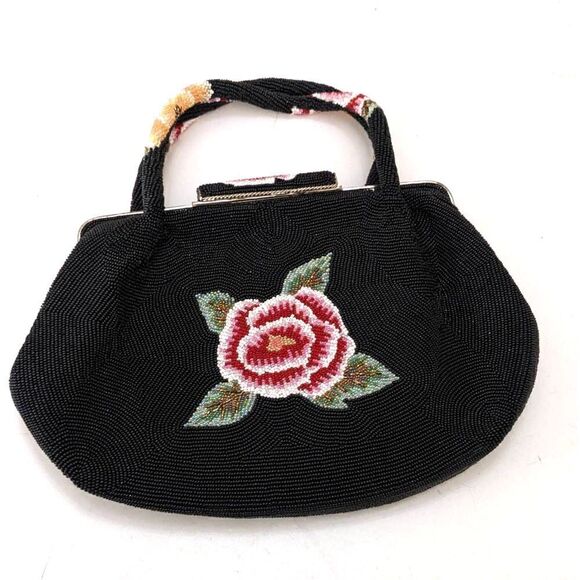 Fully Beaded Floral Evening Handbag Purse Lined Multicolor Roses - Picture 2 of 8